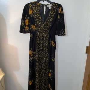 Black and yellow floral maxi dress with slits